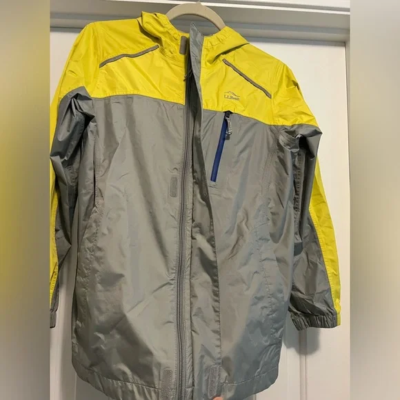 L.L. Bean Youth L Rain Jacket Gray Yellow Waterproof Reflective Outdoor Shell - Picture 4 of 16